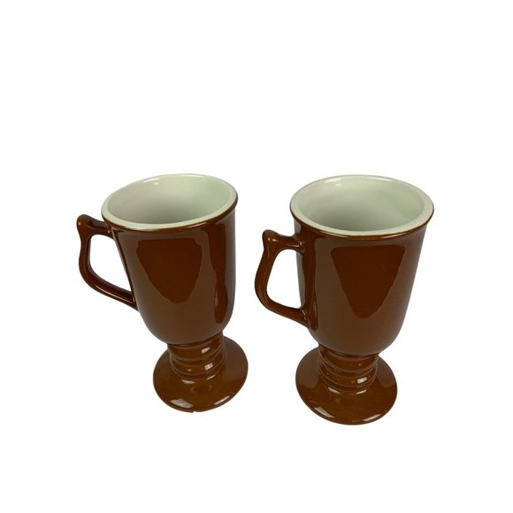 Set of 2 Hall Vintage Irish Coffee Mug Cups Handled Brown Pedestal - Picture 4 of 8